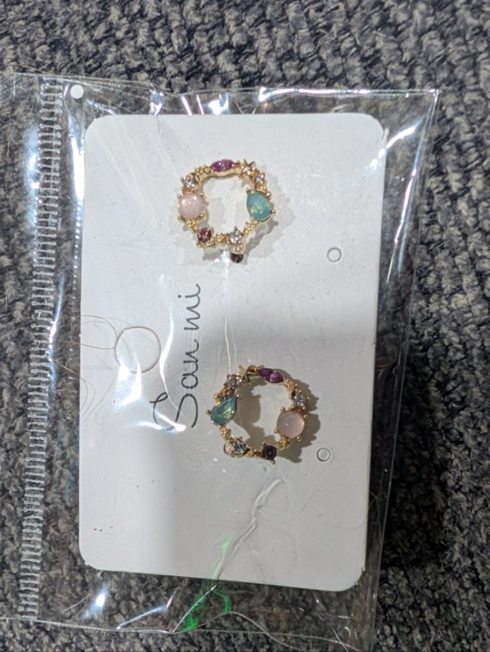 Multicolor Gemstone Circle Earrings - Gold